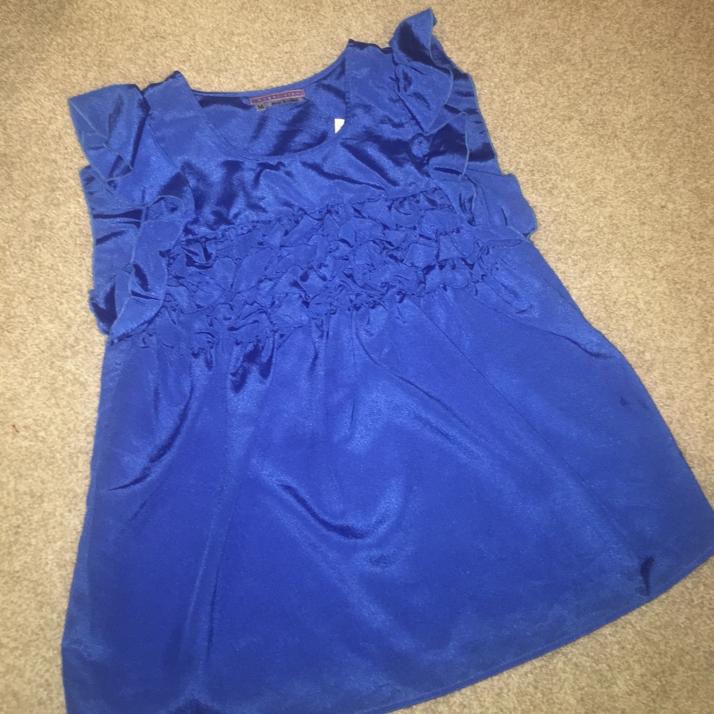 New Sugar Lips Ruffle Ruched Blue Top Medium - Picture 2 of 7